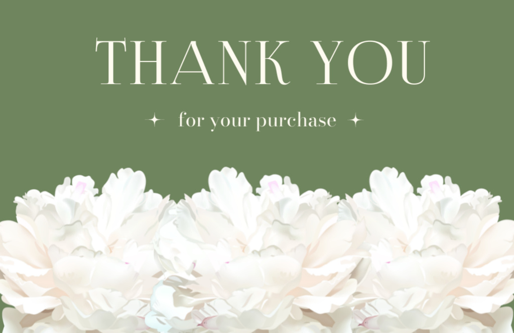 Thank You for Your Purchase Message with White Peonies Thank You Card 5.5x8.5in Πρότυπο σχεδίασης