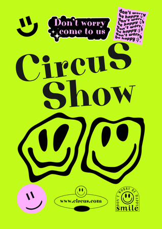 Circus Show Announcement with Smilies on Green Poster Šablona návrhu