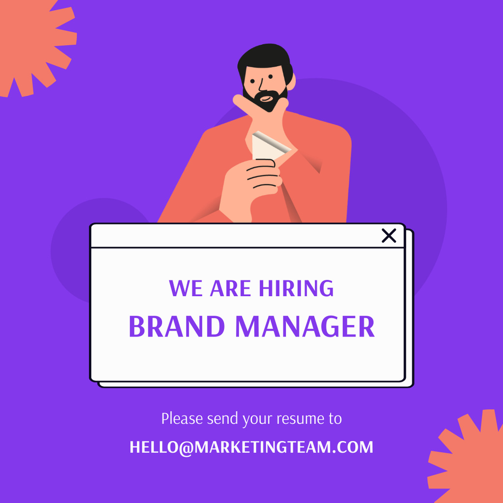 Designvorlage We Are Hiring a Brand Manager für Instagram