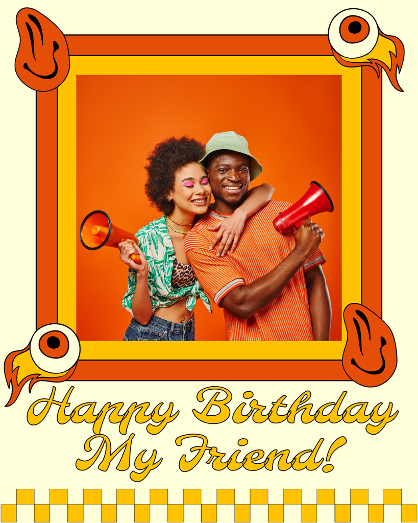 Happy Birthday to My Friend on Bright Orange Instagram Post Vertical Design Template
