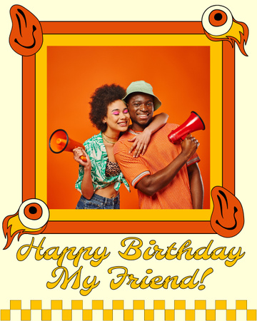 Feliz aniversário para meu amigo em Bright Orange Instagram Post Vertical Modelo de Design