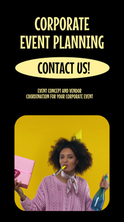 Plantilla de diseño de Servicios de planificación de eventos corporativos con mujer en celebración Instagram Video Story 