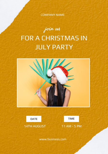 Christmas Party Announcement with Attractive Asian Woman Flyer A5 Design Template