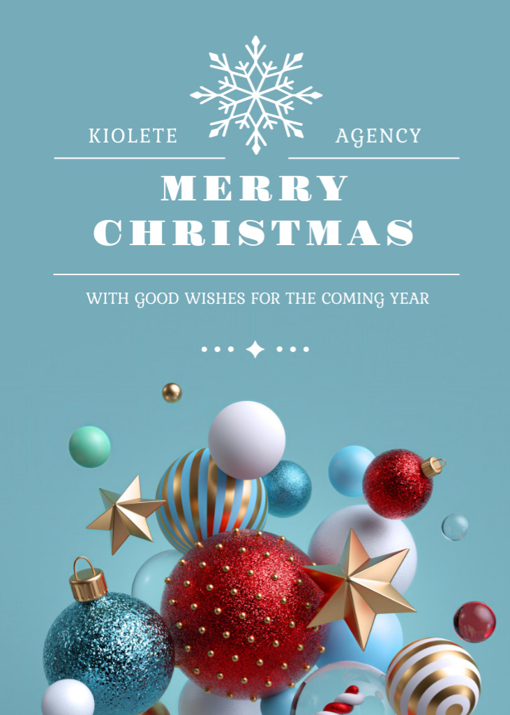 Plantilla de diseño de Mesmerizing Christmas Greetings With Decorations In Blue Postcard 5x7in Vertical 