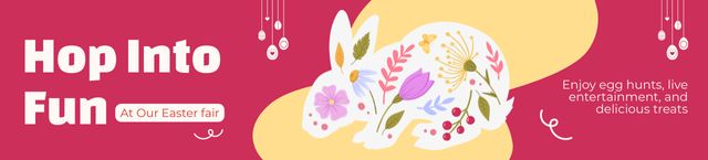 Easter Offer with Illustration of Floral Bunny Ebay Store Billboard Tasarım Şablonu