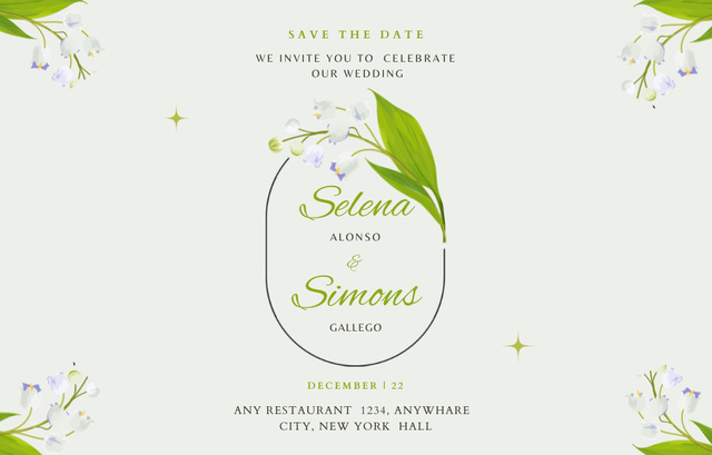 Plantilla de diseño de Wedding Party Announcement with Lilies of the Valley Invitation 4.6x7.2in Horizontal 
