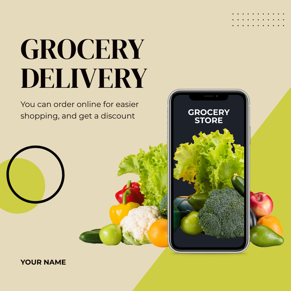 Designvorlage Grocery Online Delivery With Discount für Instagram