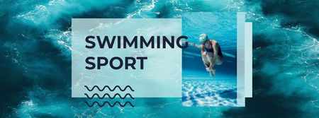 Swimming Sport Ad with Swimmer in Pool Facebook cover Design Template