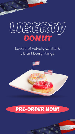 Ontwerpsjabloon van Instagram Video Story van Smakelijke donuts voor onafhankelijkheidsdag