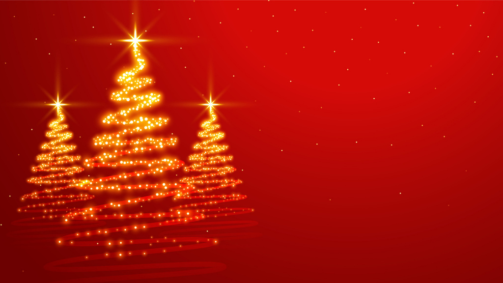 Silhouettes of Christmas Trees on Red Zoom Background Modelo de Design