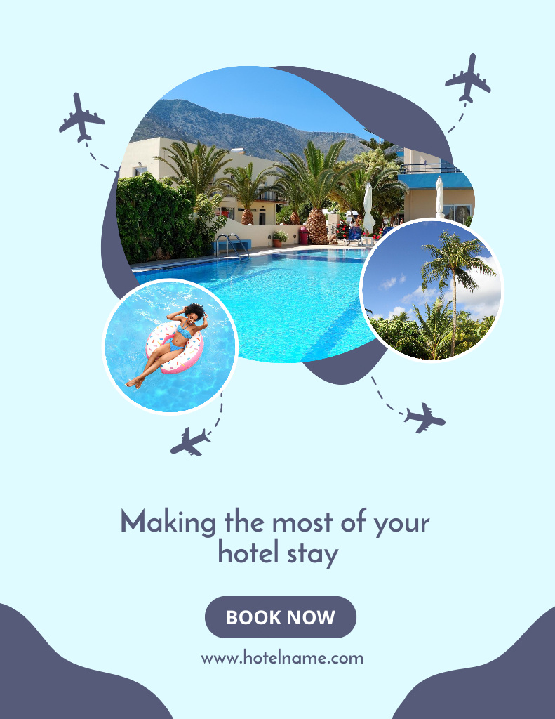 Ontwerpsjabloon van Flyer 8.5x11in van Luxury Hotel With Booking And Pool Offer