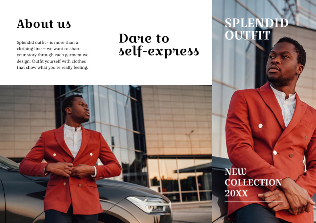 Ontwerpsjabloon van Brochure Din Large Z-fold van Fashion Ad with Stylish Man in Bright Jacket