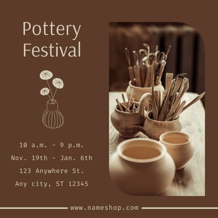 Ontwerpsjabloon van Instagram van Announcement of Pottery Festival on Brown