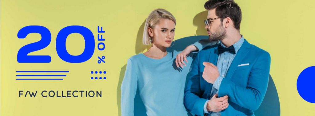 Fashion Ad Couple in Blue Clothes Facebook cover Design Template