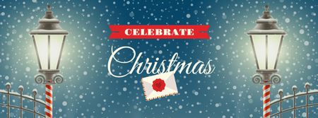 Plantilla de diseño de Christmas Greeting with Lanterns and Snow Facebook cover 