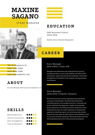 Store manager skills and experience Resume Modelo de Design