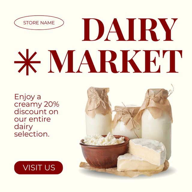 Fresh Raw Milk and Cheese from Dairy Farm Instagram AD Tasarım Şablonu