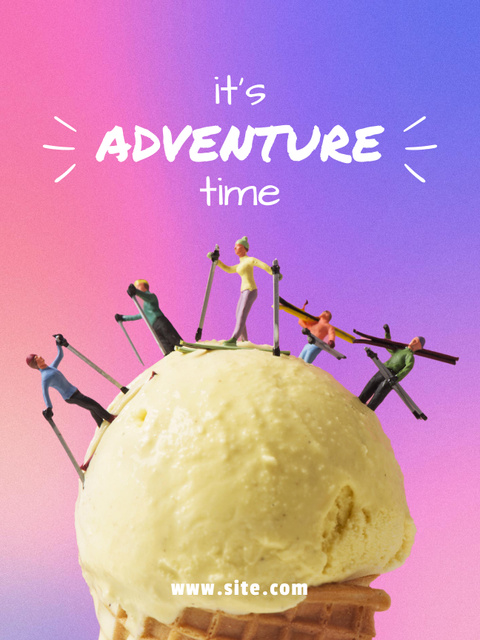 Funny Illustration of Skiers on Ice Cream in Pink Gradient Poster US Πρότυπο σχεδίασης