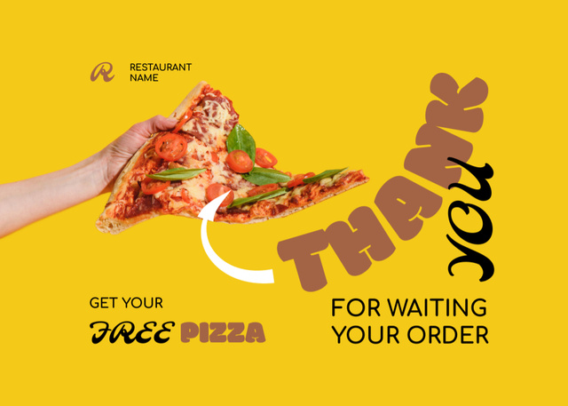 Designvorlage Gratitude for Waiting the Order with Pizza Slice für Postcard 5x7in