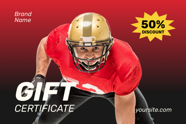Football Player on Sport Items Discount Voucher Gift Certificate – шаблон для дизайну