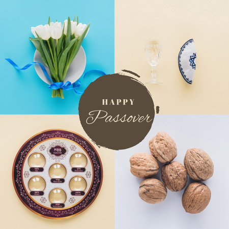 Happy Passover Greeting with Tulips and Nuts  Instagram Design Template