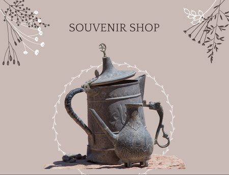 Platilla de diseño Souvenir Shop Ad with Vintage Kitchenware Postcard 4.2x5.5in