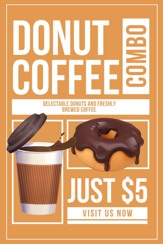 Doughnut and Coffee Combo Offer with Illustration Pinterest Design Template