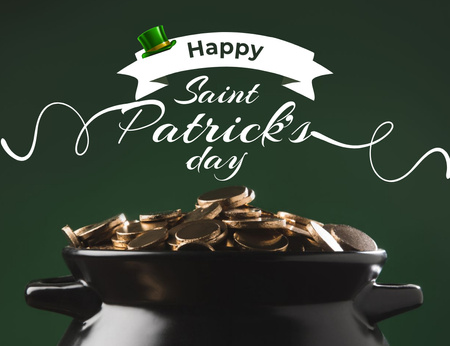 Happy St. Patrick's Day with Pot of Gold Thank You Card 5.5x4in Horizontal Tasarım Şablonu