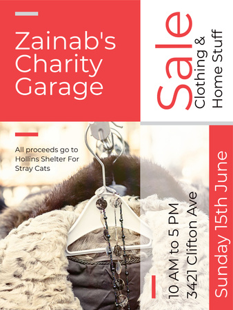 Charity Sale Announcement Clothes on Hangers Poster US Modelo de Design