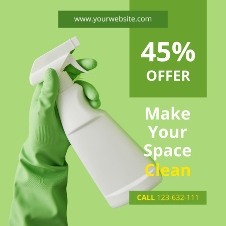 Cleaning Service Discount Offer on Green Instagram Design Template
