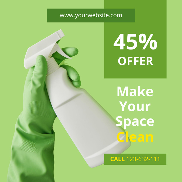 Cleaning Service Discount Offer on Green Instagram Tasarım Şablonu