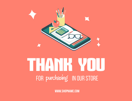 Cute Thankful Phrase with Stationery Thank You Card 4.2x5.5in Design Template