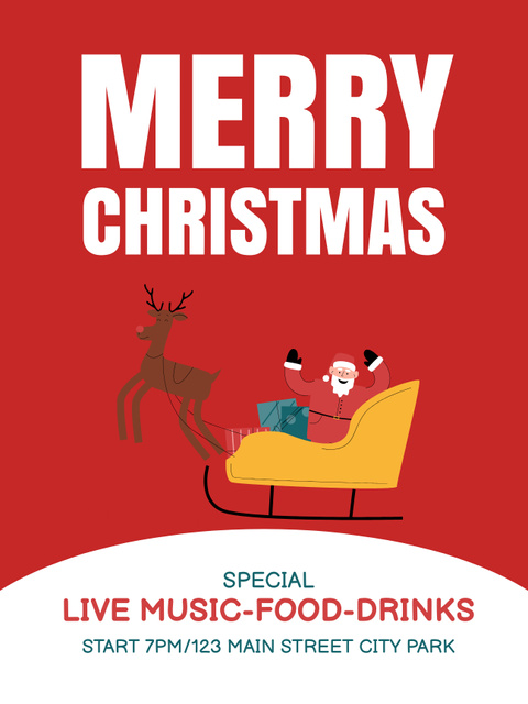 Christmas Celebration Announcement with Happy Santa in Sleigh Poster US Modelo de Design