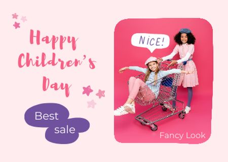 Children's Day Ad with Smiling Girls Postcard Modelo de Design