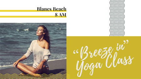 Woman mediating at the beach FB event cover Design Template