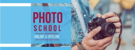 Photography Course Ad with Camera in Hands Facebook cover Design Template