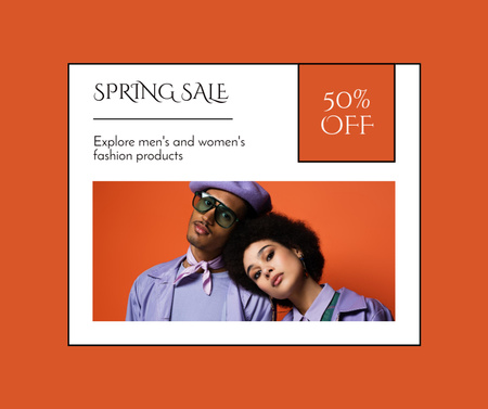 Spring Sale Announcement with Stylish African American Couple Facebook Design Template
