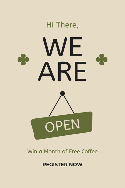 Minimalistic Cafe Opening Sign With Raffle Pinterest Design Template
