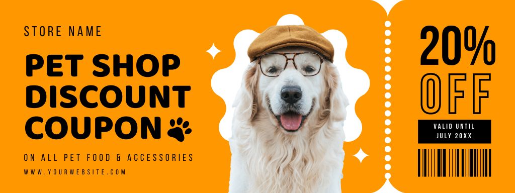 Pet Shop Discount Offer with Cute Smart Dog Coupon Tasarım Şablonu
