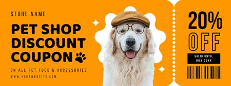 Ontwerpsjabloon van Coupon van Dierenwinkel kortingsaanbieding met schattige slimme hond