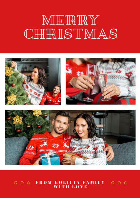 Christmas Greeting with Collage of Family Precious Moments Postcard A6 Vertical Design Template