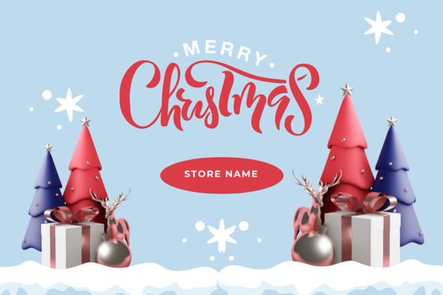 Wonderful Christmas Greeting with Trees and Reindeer Postcard 4x6in Šablona návrhu