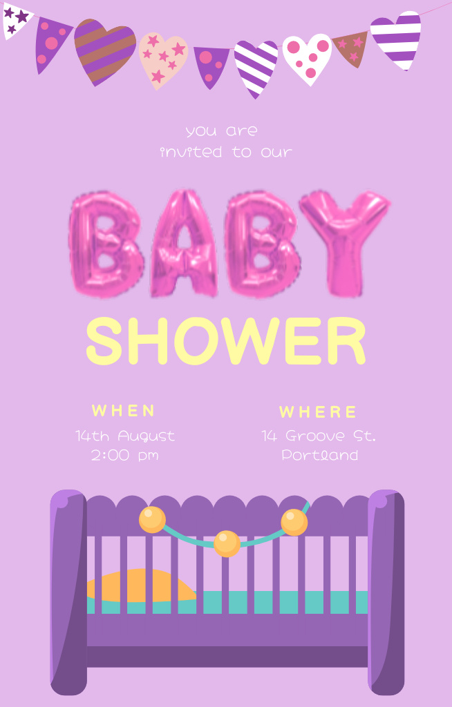 Stylish Baby Shower Party Announcement with Cute Bed Invitation 4.6x7.2in – шаблон для дизайна