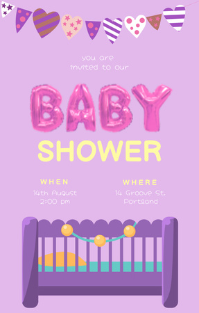 Stylish Baby Shower Party Invitation 4.6x7.2in Design Template
