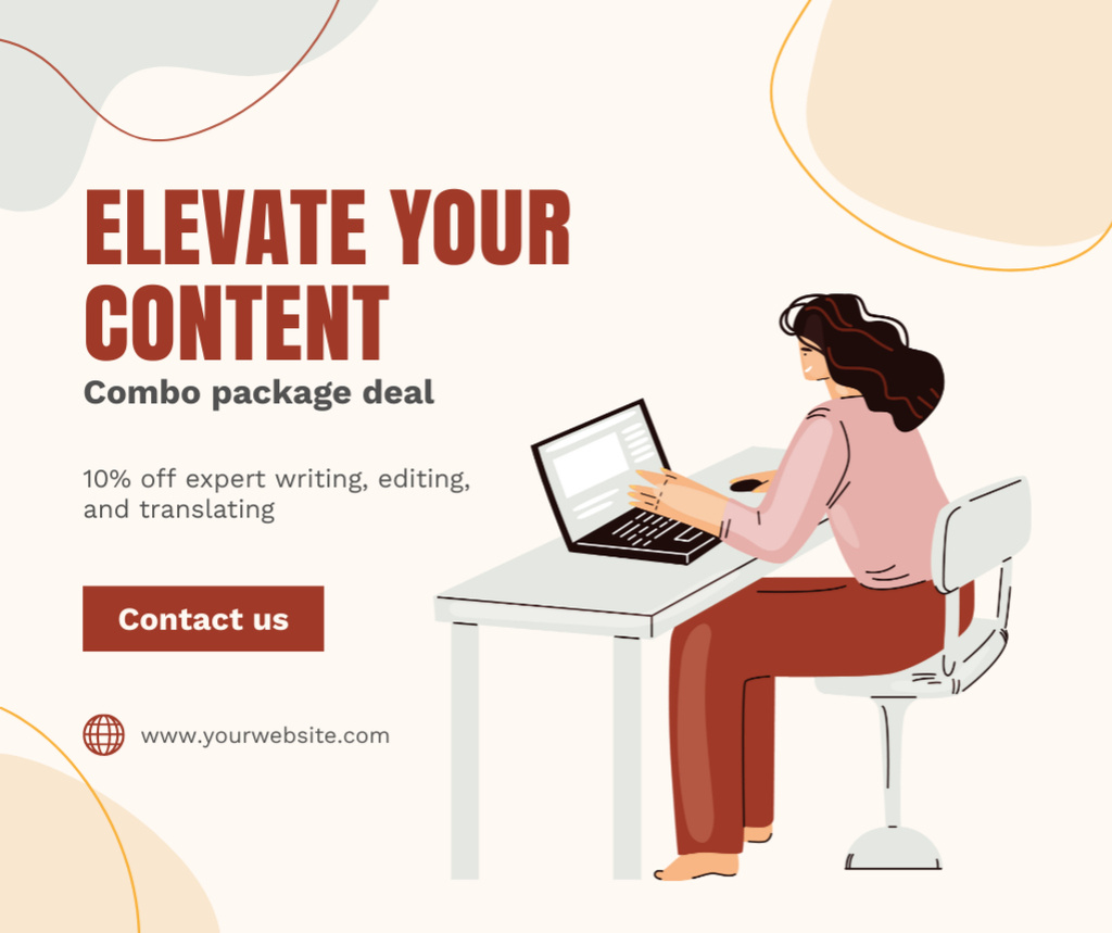 Modèle de visuel Affordable Content Writing And Translating With Discounts - Facebook