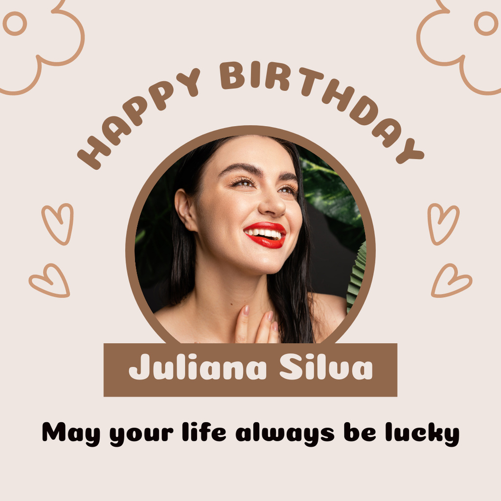 Birthday of Beautiful Brunette with Red Lips Instagram Design Template