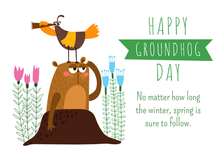 Groundhog day greeting card Postcard – шаблон для дизайна
