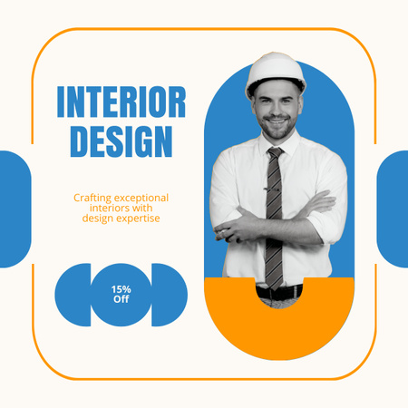 Modèle de visuel Services de design d'intérieur avec un jeune architecte - LinkedIn post