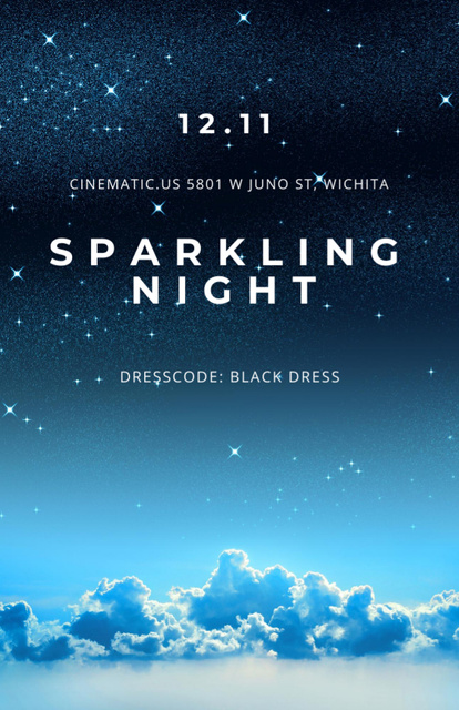 Night Party With Sparkling Stars In Sky Invitation 5.5x8.5in Tasarım Şablonu