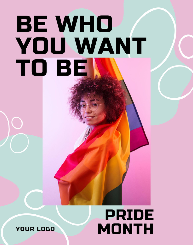 Pride Month Announcement with Cute Girl with Flag Poster 22x28in Design Template